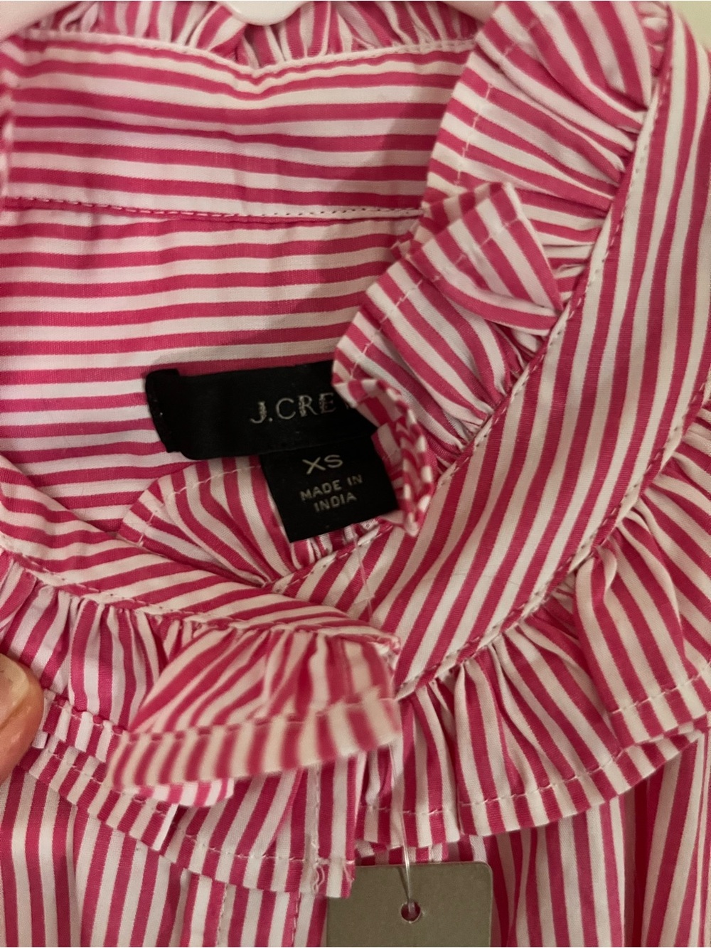 J. Crew Pink and White Striped Ruffle-Neck Blouse - Picture 3 of 4
